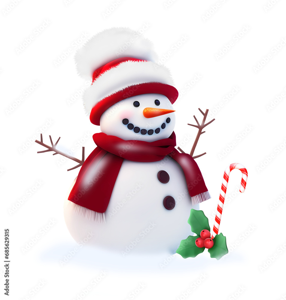 3D Rendering Snowman With Christmas Elements Isolated On Transparent Background, PNG File Add 3D Rendering Snowman With Christmas Elements Isolated On Transparent Background, PNG File Add
