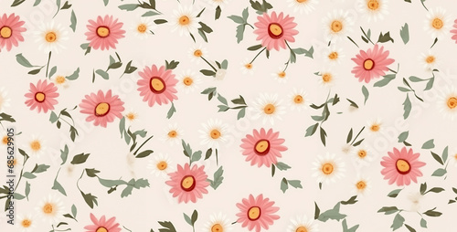 Rose and daisy pattern banner wallpaper simple background, seamless pattern with flowers, seamless floral pattern. Generative Ai content