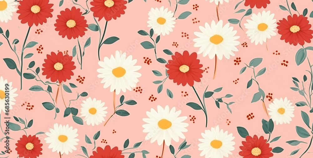 seamless pattern with flowers, seamless floral pattern, rose and daisy pattern banner wallpaper simple background. Generative Ai content