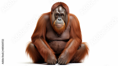 Orangutan sitting shot over white background. Orang utan. Generative Ai