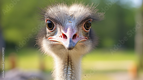 ostrich bird head and neck front portrait in the park. Generative Ai © Witri