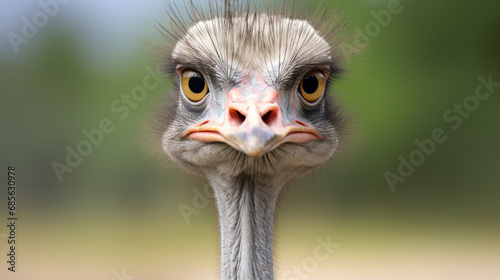 ostrich bird head and neck front portrait in the park. Generative Ai