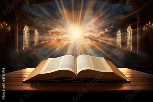 open holy book with light 