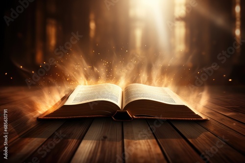 open holy book with light 