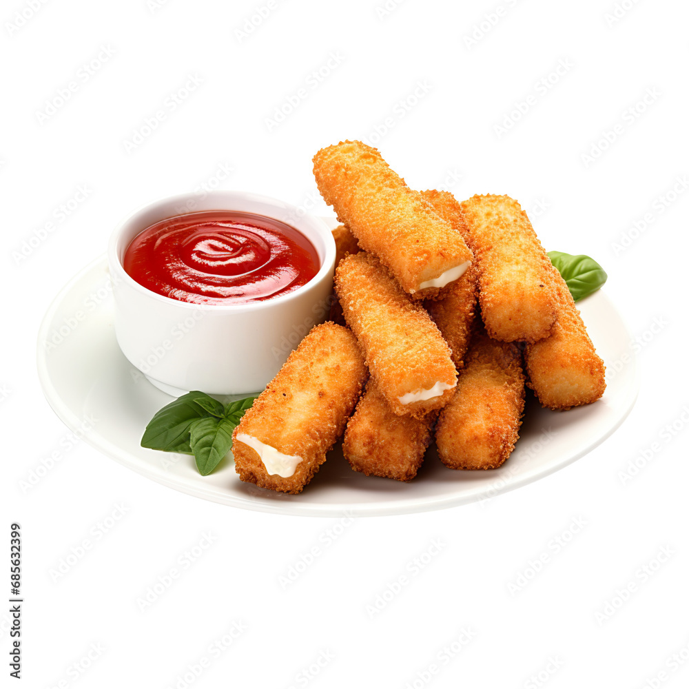 Mozzarella cheese sticks with ketchup, png