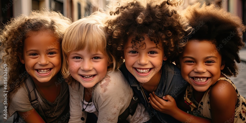 group of children, smiling in the street