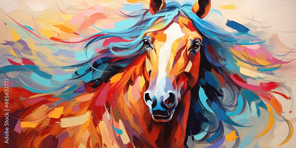 horse painting with colorful background