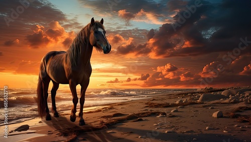 horse on the beach sunset beautiful horse © Photo And Art Panda