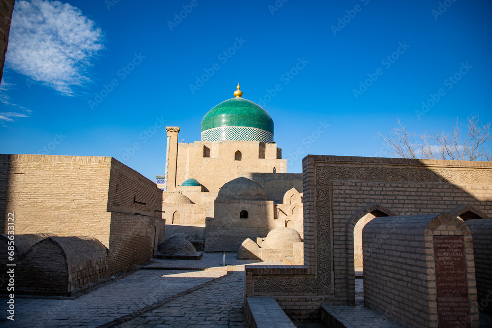 a beautiful graveyard in a fortress, Khiva, the Khoresm agricultural oasis, Citadel.