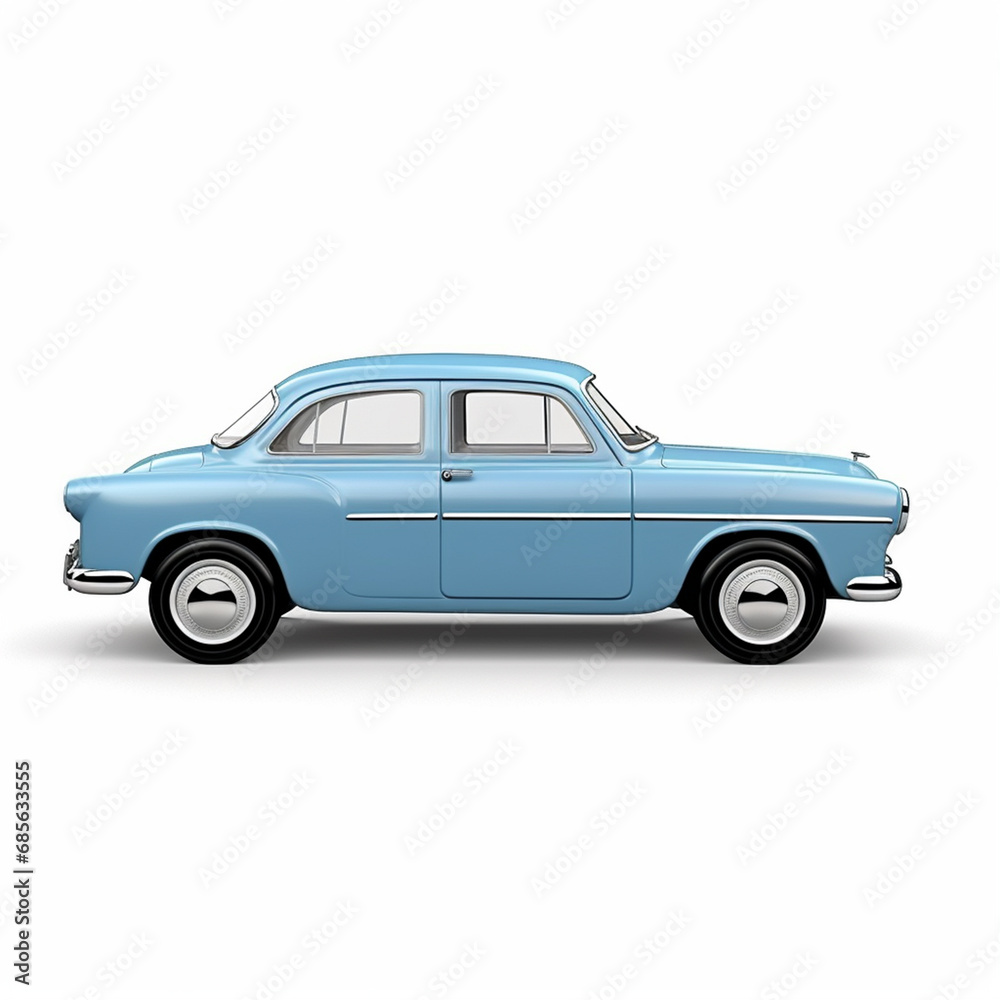Passenger blue car isolated on a white background, with clipping path, ai technology