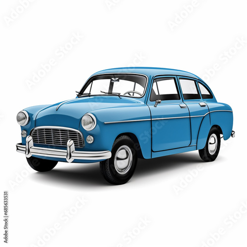 Passenger blue car isolated on a white background  with clipping path  ai technology