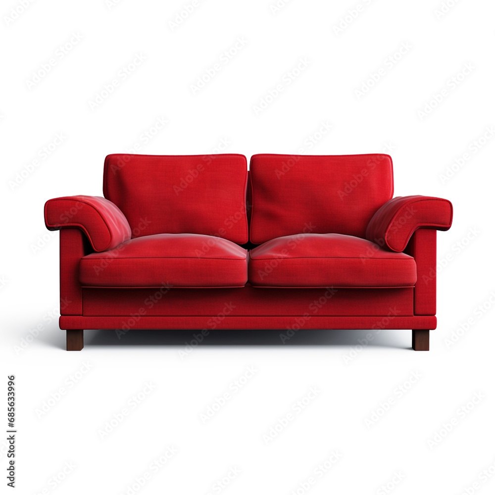 Fototapeta premium Red comfortable sofa on transparent background, ai technology