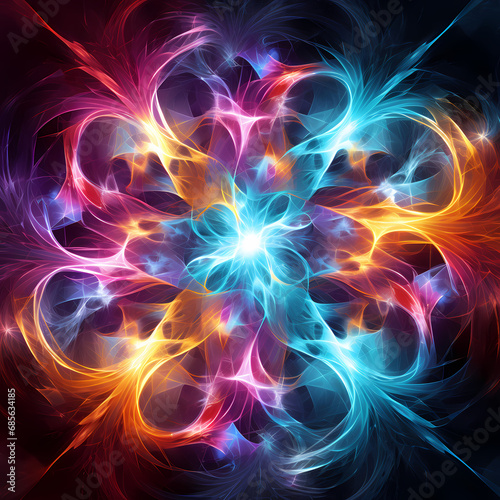 dynamic dance of quantum particles in a vibrant and abstract composition