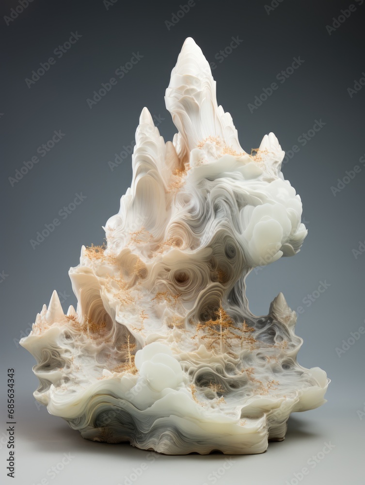 A sculpture of a mountain covered in white and gold. A sculpture of a mountain covered in white and gold.