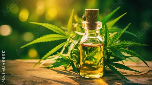 Medicinal plants, CBD oil, cannabis oil, including cannabis leaves. © somchai20162516