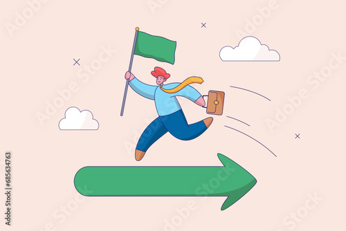 Wrong direction concept. Leadership decision to be difference or opposite lead to mistake. Mislead or false to get lost. Confused businessman running in wrong opposite direction of trend arrow.
