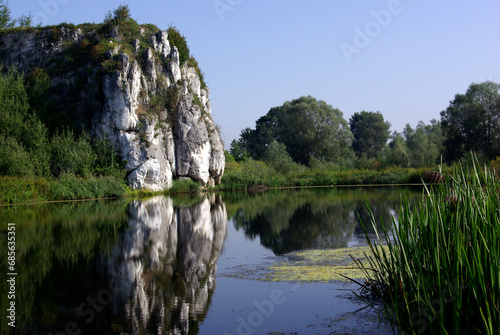 Fototapeta Naklejka Na Ścianę i Meble -  Natural Landscape with White Rock Standing Over River