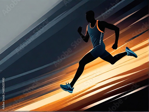 Silhouette of a runner, Gray yellow background drawn illustration. The concept of sport, speed, competition. Copyspacebackground