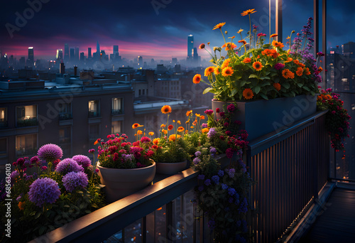 Flowers on the balcony in the city