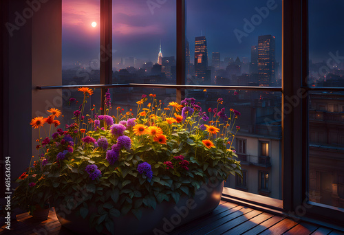 Flowers on the balcony in the city © MondSTUDIO