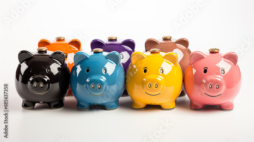 Colorful piggy bank collection, design object for advertising sale. Stability and security of money storage