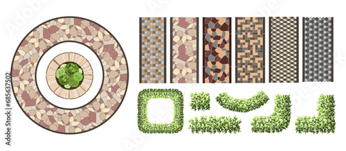 Maze garden and tiles for architectural floor plans. Entourage design. Vector illustration.