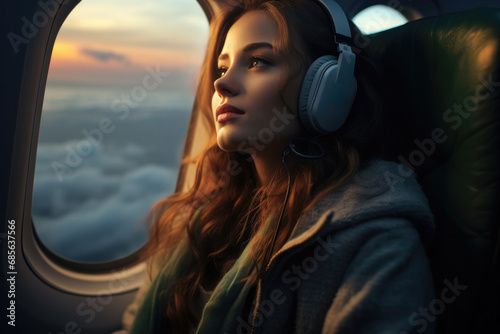 A Woman Gazes Out Of Airplane Window © ChaoticMind