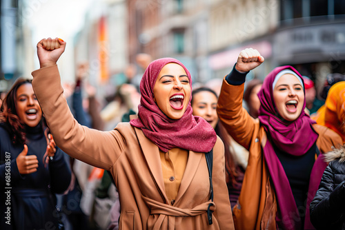 Brave Islamic women in a demonstration for their rights photo