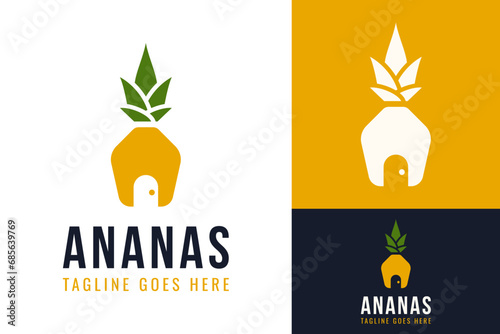 Creative Summer Fresh House Home Pineapple Ananas Vacation Logo Design Branding Template