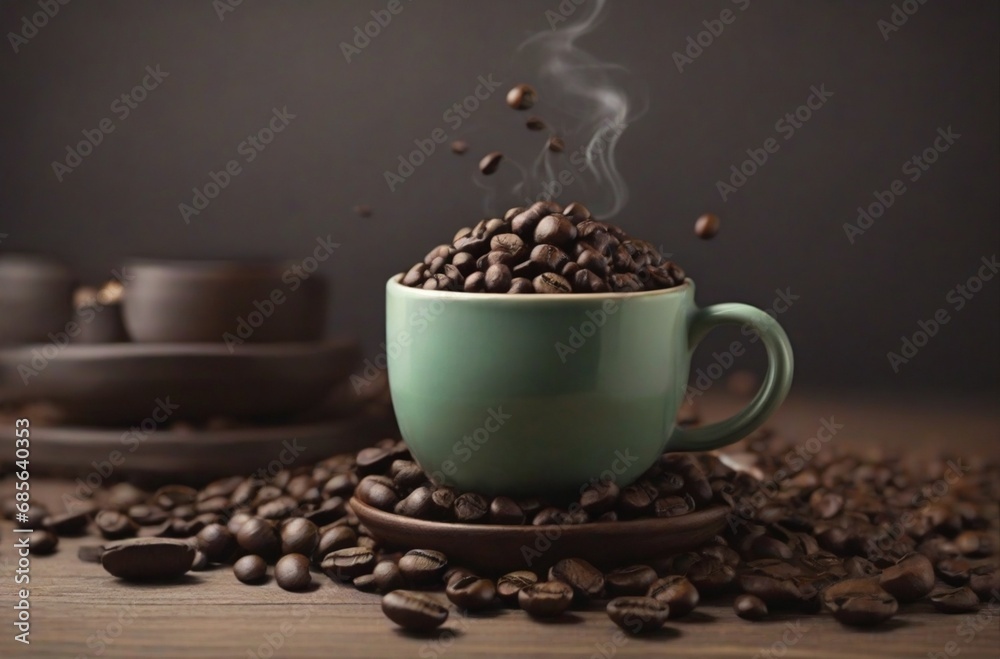 cup of coffee with beans cup of coffee with beans