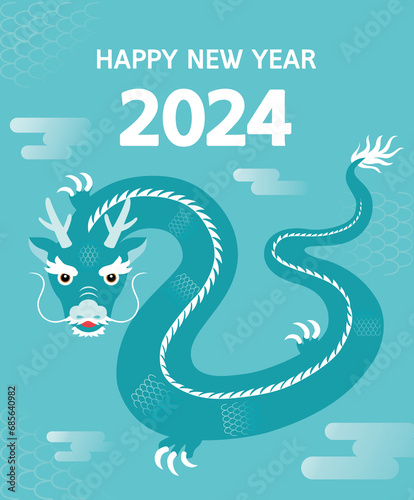 2024 New Year illustration with blue dragon