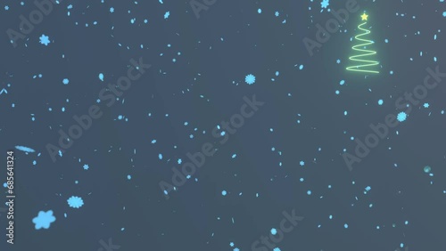 Merry Christmas greeting video card. Shining Star, falling snowflakes and stars, celebrate Christmas invitation card snowflakes background, Beautiful Blue christmas background with bright snowflakes