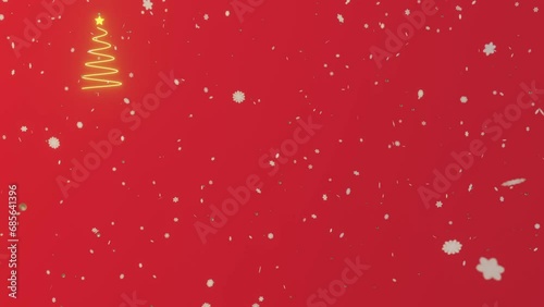 Merry Christmas greeting video card. Shining Star, falling snowflakes and stars, celebrate Christmas invitation card snowflakes background, Beautiful red Christmas background with bright snowflakes