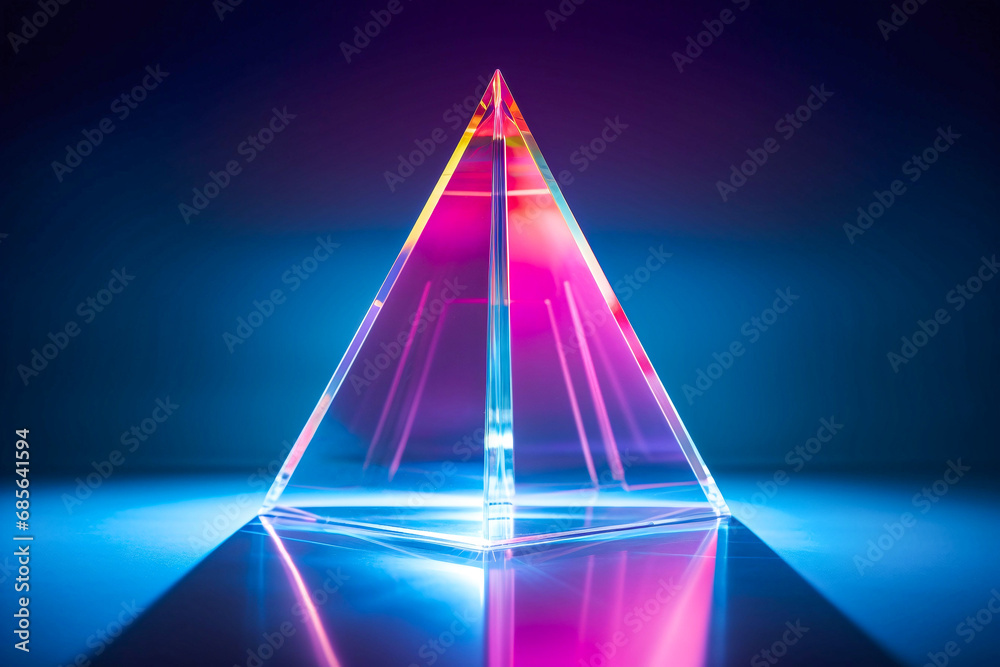 Crystal prism refracting purple and blue light, futuristic background - obrazy, fototapety, plakaty 