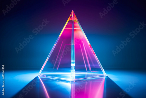 Crystal prism refracting purple and blue light, futuristic background photo