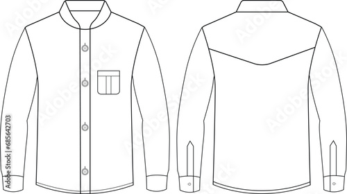 Men long sleeves pajama shirt flat sketch illustration templet vector drawing mock up design