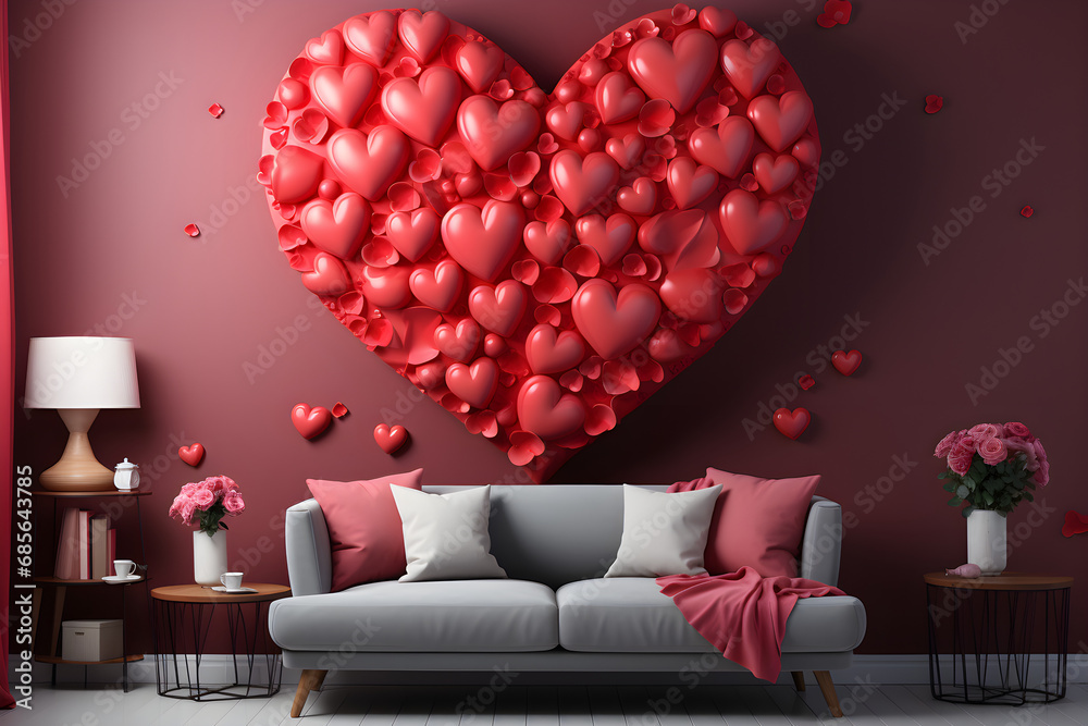 Red heart-shaped balloons for Valentine's Day, symbolizing love and affection