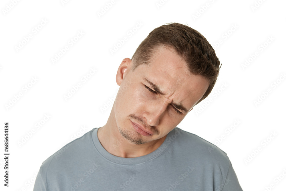 Portrait of frustrated young man on white background. sadness Portrait of frustrated young man on white background. sadness