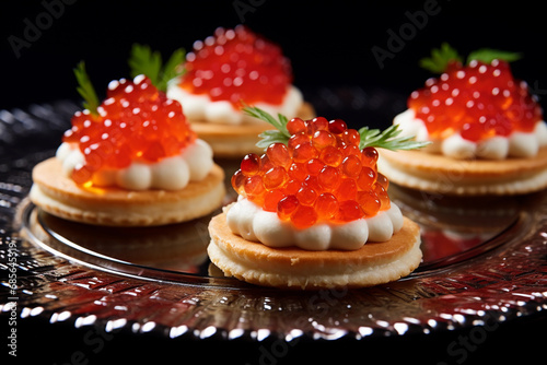 Canapes with red caviar