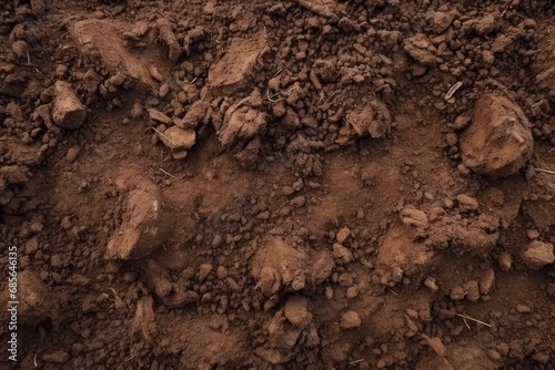 A close up of wet dirt dry mud ground texture, generated by AI. © MeSSrro
