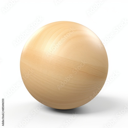A wooden ball in light brown creamy color isolated on a white background, generated by AI.
