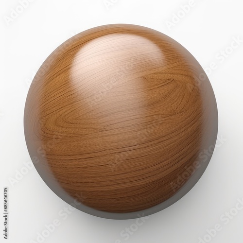 A wooden ball in dark brown color isolated on a white background, generated by AI.