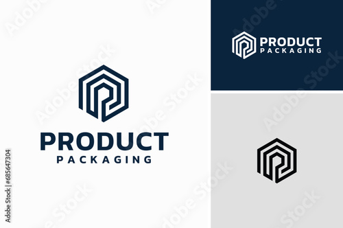 Initial Letter P with Hexagon Contour Lines Logo design for Product Package logo design