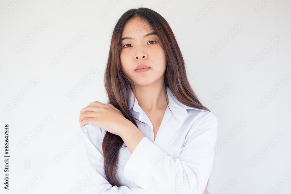 Beautiful asian long hair 20s woman portrait on white background Beautiful asian long hair 20s woman portrait on white background