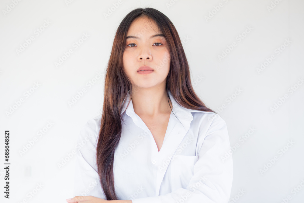 Beautiful asian long hair 20s woman portrait on white background Beautiful asian long hair 20s woman portrait on white background
