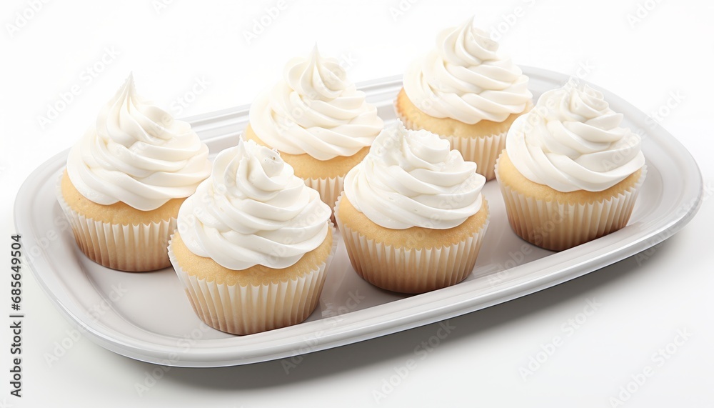 Freshly baked cupcakes with cream cheese frosting on a white table, sprinkled with cinnamon.