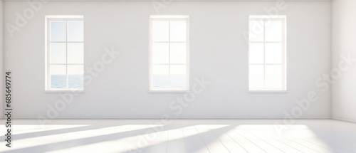 An empty white room with a window and a shadow in the window