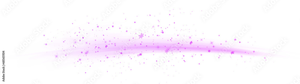 Magic white wind picture with festive theme isolated on a transparent background. White comet picture with sparkling stars and dust. Format PNG
