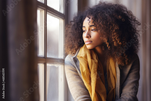 Afro american woman feeling depressed and stress, mental health concept photo