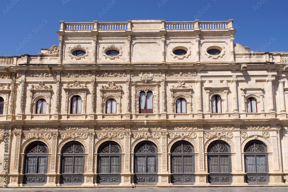 Seville (Spain). Plateresque facade of the City Hall of the city of Seville in the historic center of the city